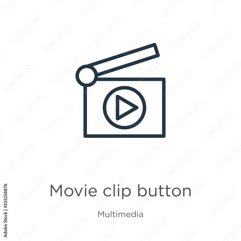 Poster movie clip button icon. thin linear movie clip button outline icon isolated on white background from