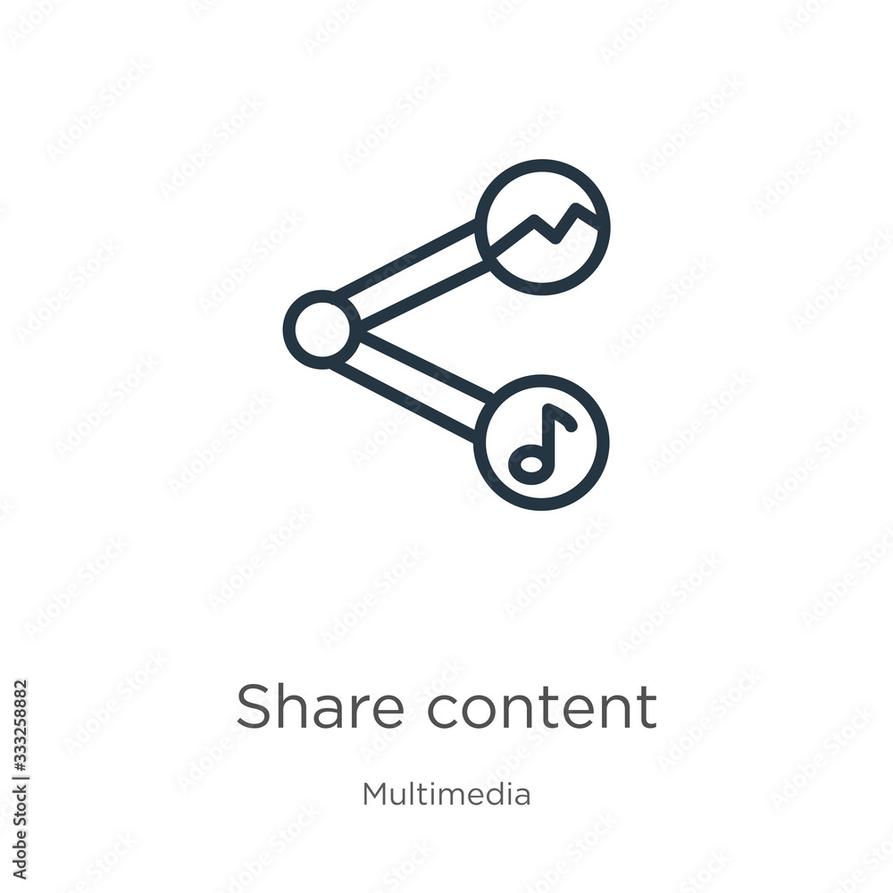 Poster share content icon. thin linear share content outline icon isolated on white background from multime