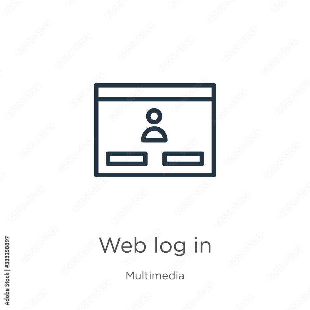 Poster web log in icon. thin linear web log in outline icon isolated on white background from multimedia co