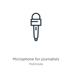 Microphone for journalists icon. Thin linear microphone for journalists outline icon isolated on white background from multimedia collection. Line vector sign, symbol for web and mobile