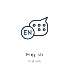 English icon. Thin linear english outline icon isolated on white background from multimedia collection. Line vector sign, symbol for web and mobile