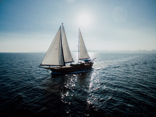 Fototapeta premium Aerial View of the Palinuro Sailing Ship at Sea