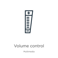 Volume control icon. Thin linear volume control outline icon isolated on white background from multimedia collection. Line vector sign, symbol for web and mobile