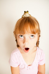 Shocked Princess Girl with a Frog on Her Head, Fairy Tale Magic