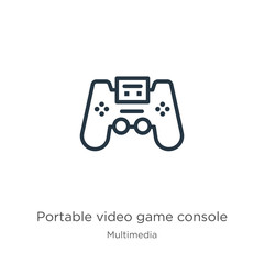 Fototapeta premium Portable video game console icon. Thin linear portable video game console outline icon isolated on white background from multimedia collection. Line vector sign, symbol for web and mobile