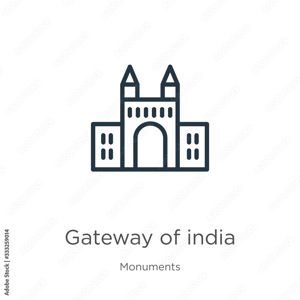 Poster gateway of india icon. thin linear gateway of india outline icon isolated on white background from m