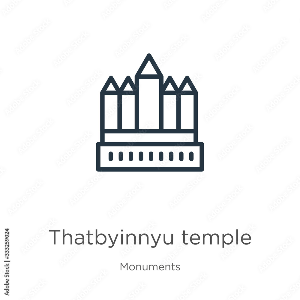 Aufkleber thatbyinnyu temple icon. thin linear thatbyinnyu temple outline icon isolated on white background fr