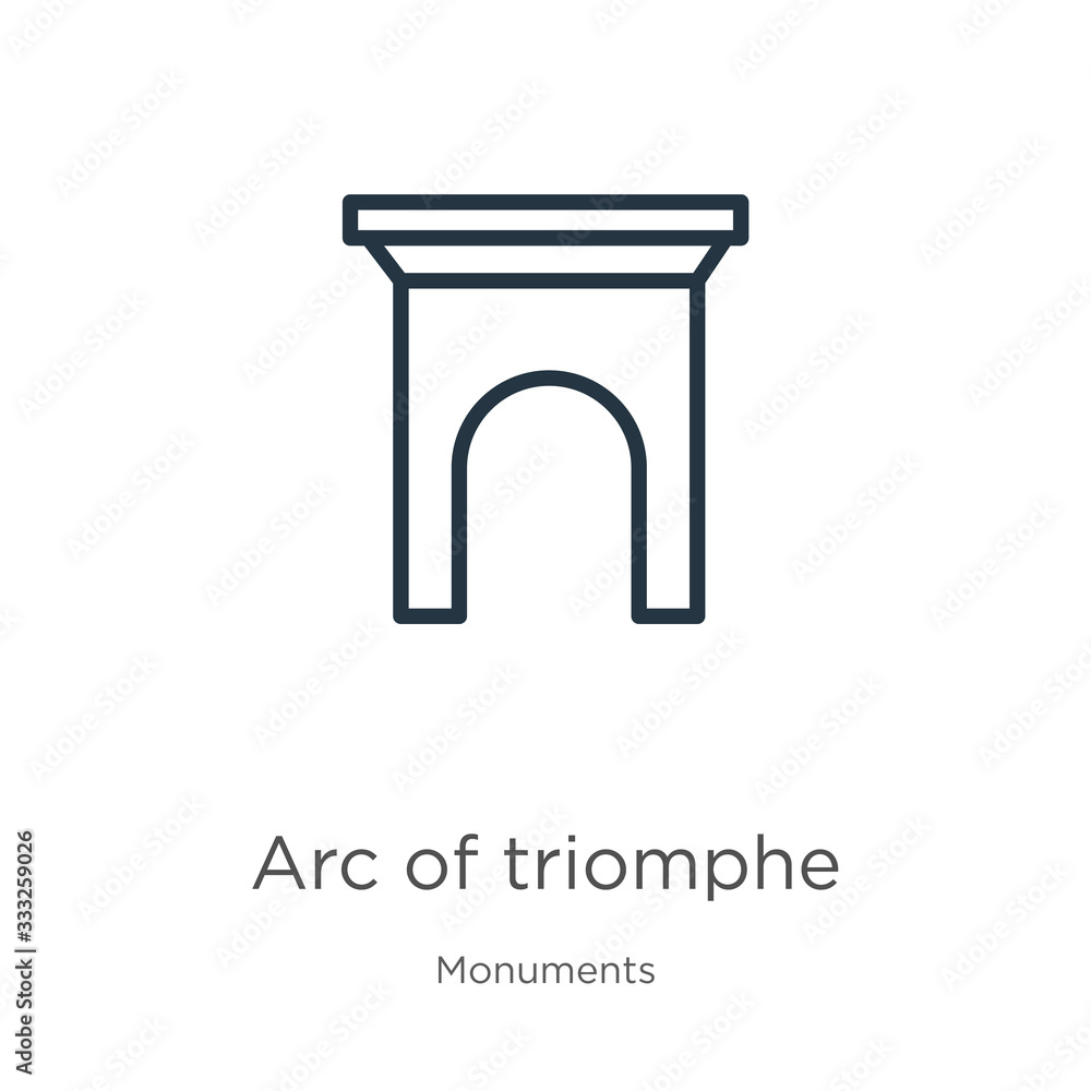 Poster arc of triomphe icon. thin linear arc of triomphe outline icon isolated on white background from mon