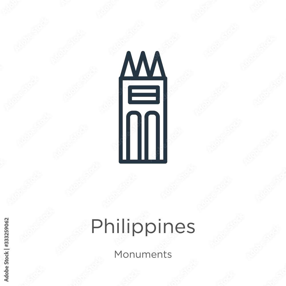 Poster philippines icon. thin linear philippines outline icon isolated on white background from monuments c