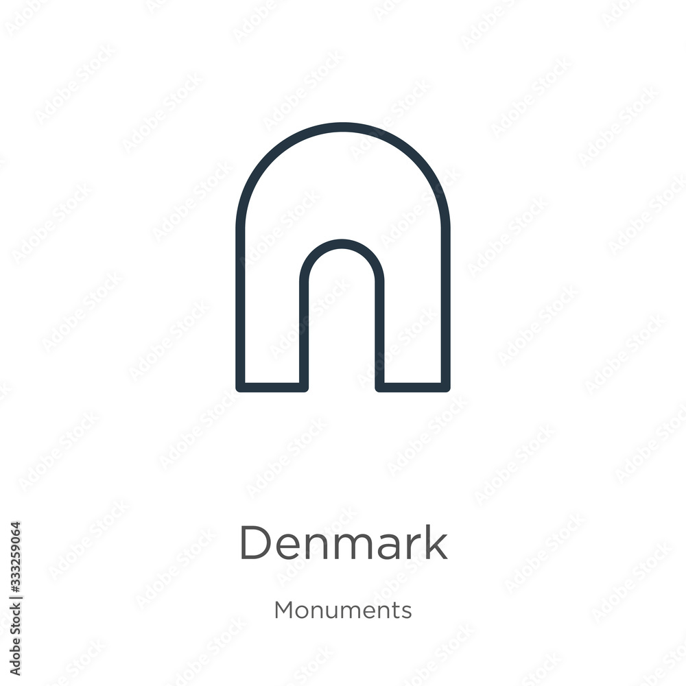 Poster denmark icon. thin linear denmark outline icon isolated on white background from monuments collectio