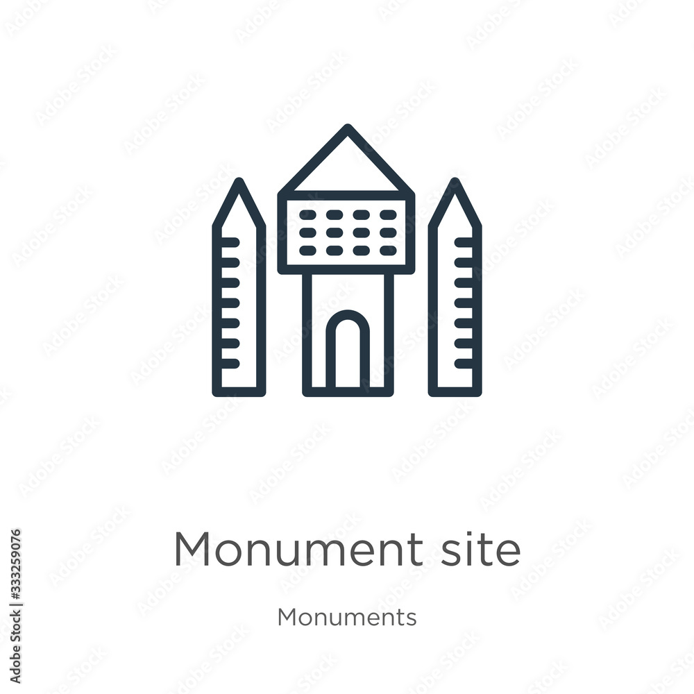 Poster monument site icon. thin linear monument site outline icon isolated on white background from monumen
