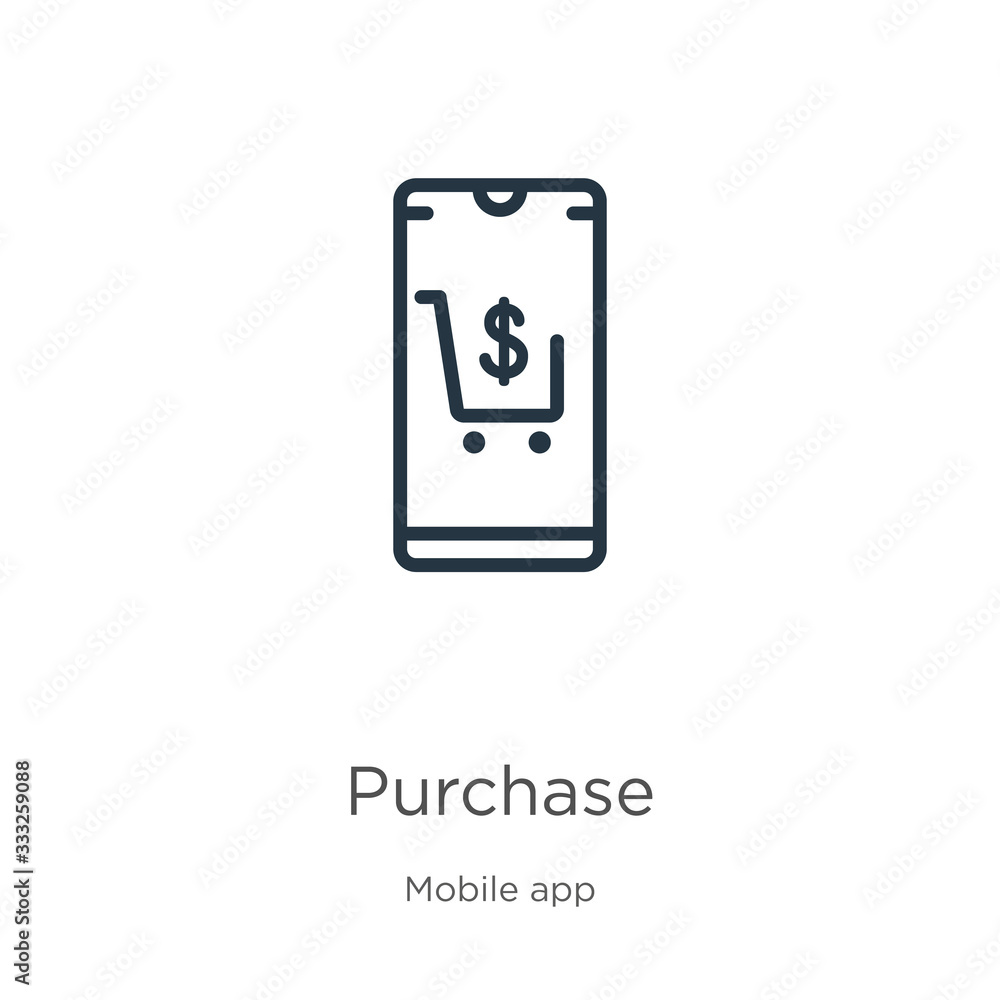 Poster purchase icon. thin linear purchase outline icon isolated on white background from mobile app collec