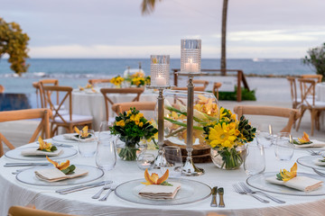luxury dinner at sunset