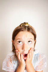 Shocked Princess Girl with a Frog on Her Head, Fairy Tale Magic