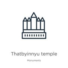 Fototapeta premium Thatbyinnyu temple icon. Thin linear thatbyinnyu temple outline icon isolated on white background from monuments collection. Line vector sign, symbol for web and mobile