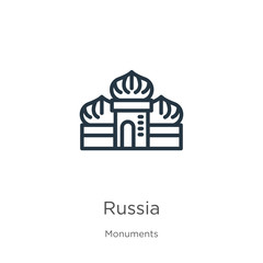 Russia icon. Thin linear russia outline icon isolated on white background from monuments collection. Line vector sign, symbol for web and mobile