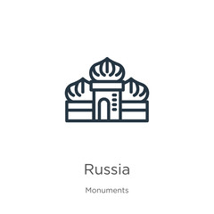 Fototapeta premium Russia icon. Thin linear russia outline icon isolated on white background from monuments collection. Line vector sign, symbol for web and mobile