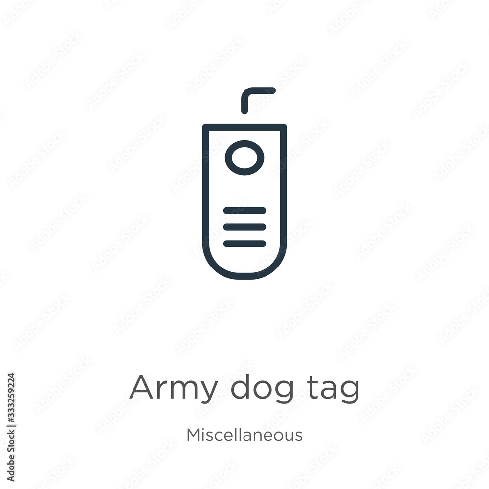 Poster army dog tag icon. thin linear army dog tag outline icon isolated on white background from miscellan