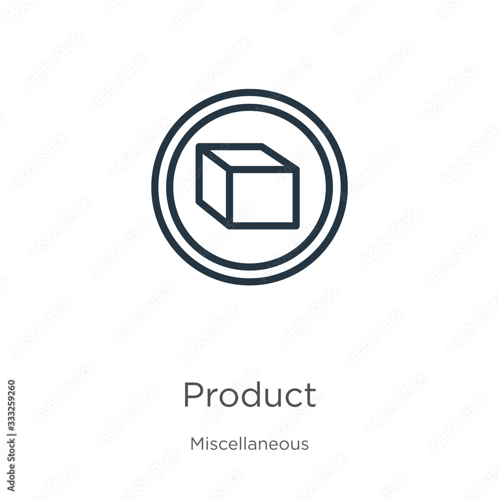 Poster product symbol icon. thin linear product symbol outline icon isolated on white background from misce