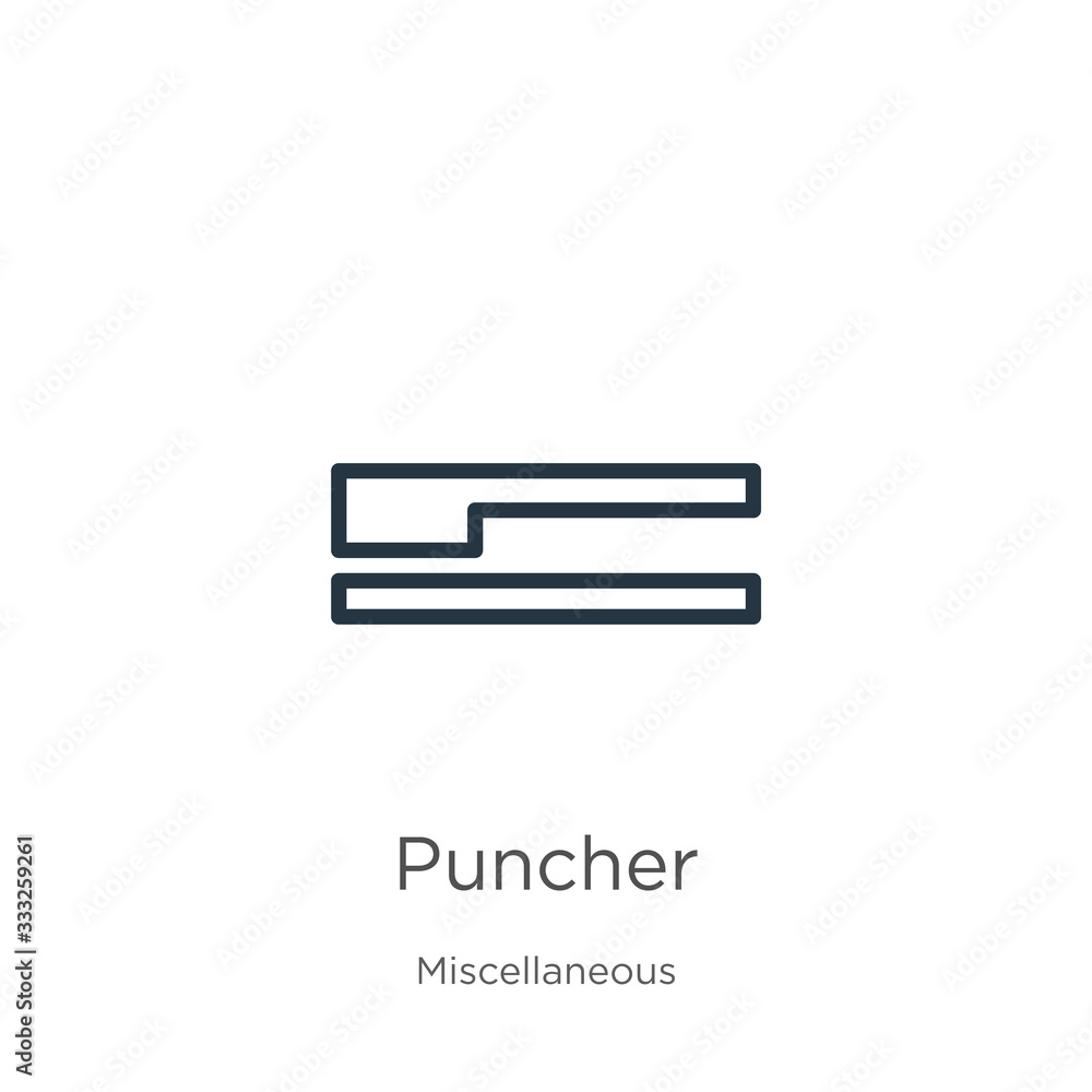 Poster puncher icon. thin linear puncher outline icon isolated on white background from miscellaneous colle