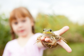 Princess Girl Holding a Frog Outside, Fairy Tale Magic