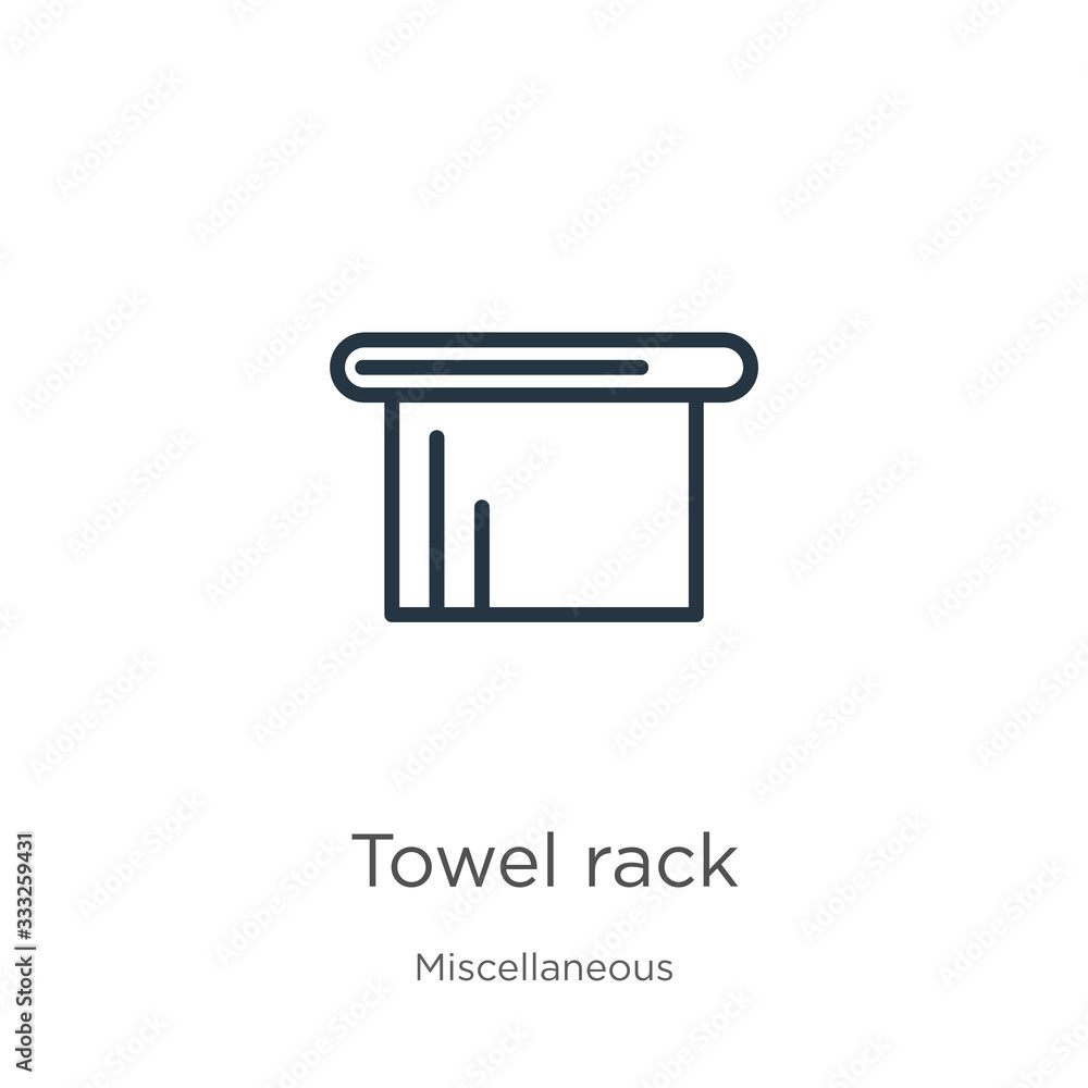 Poster towel rack icon. thin linear towel rack outline icon isolated on white background from miscellaneous