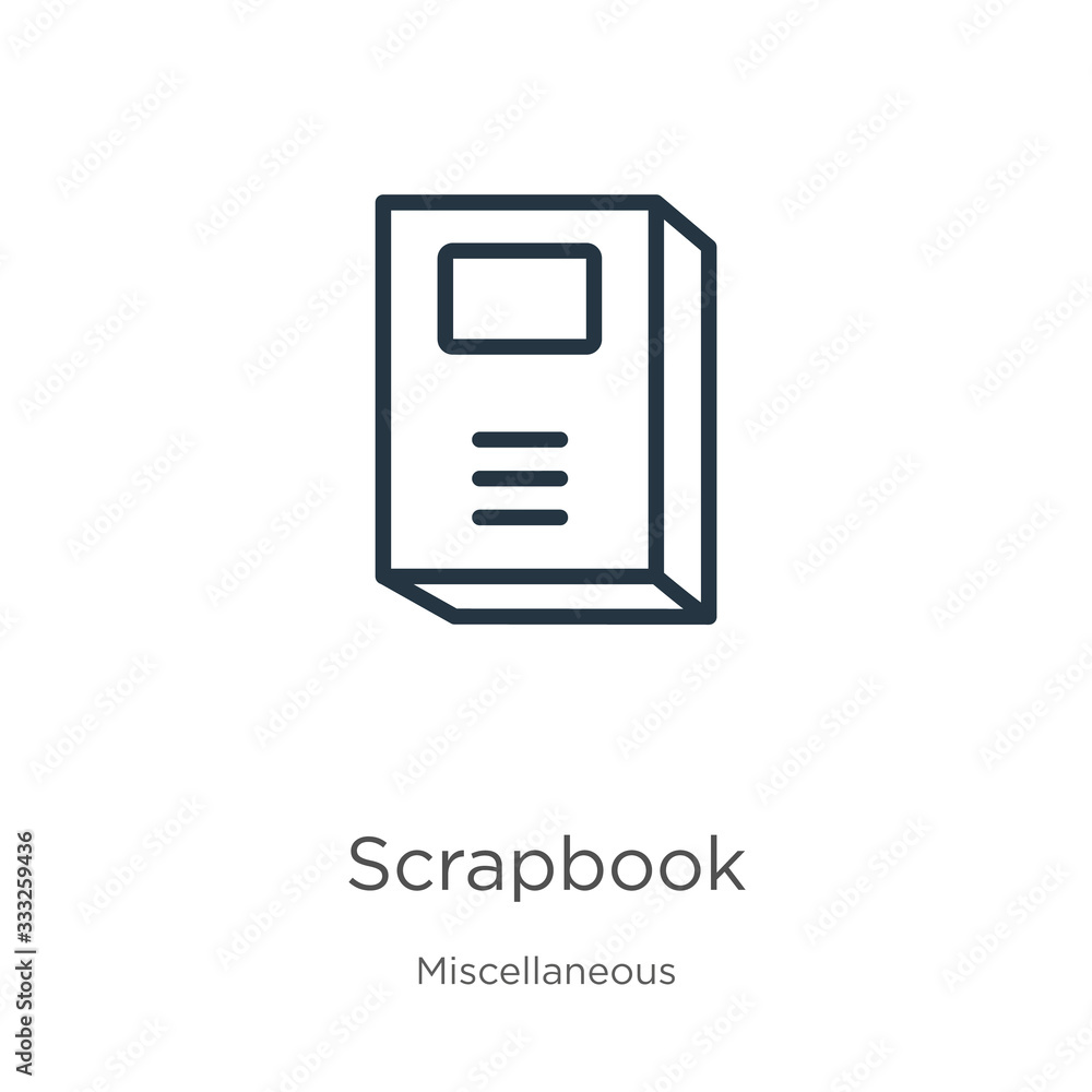 Poster scrapbook icon. thin linear scrapbook outline icon isolated on white background from miscellaneous c