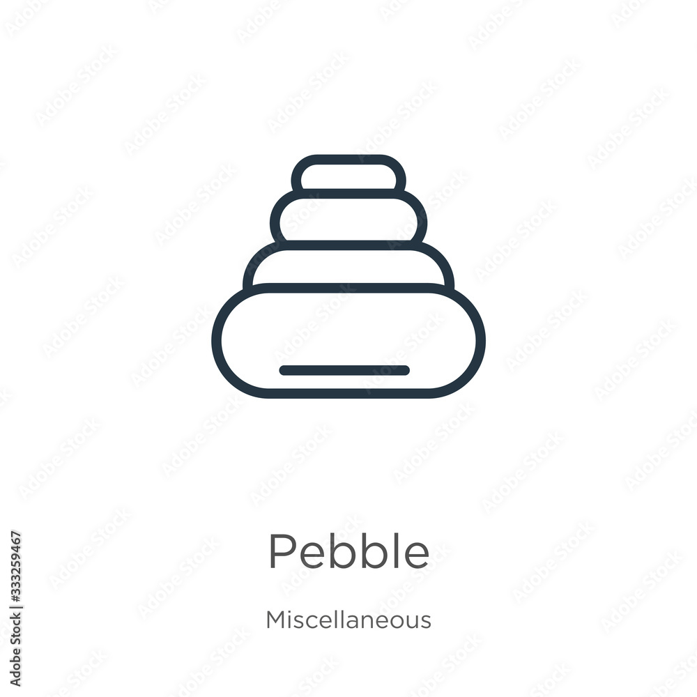 Poster pebble icon. thin linear pebble outline icon isolated on white background from miscellaneous collect