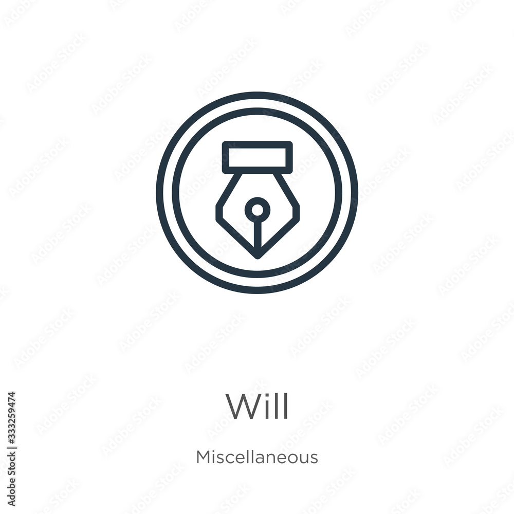 Poster will icon. thin linear will outline icon isolated on white background from miscellaneous collection.
