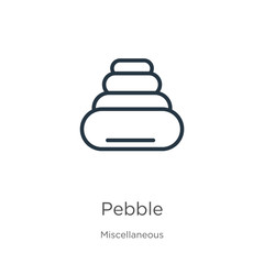 Pebble icon. Thin linear pebble outline icon isolated on white background from miscellaneous collection. Line vector sign, symbol for web and mobile