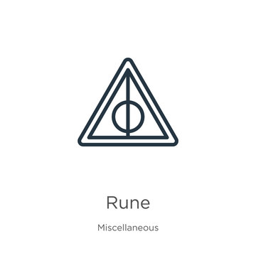 Rune icon. Thin linear rune outline icon isolated on white background from miscellaneous collection. Line vector sign, symbol for web and mobile