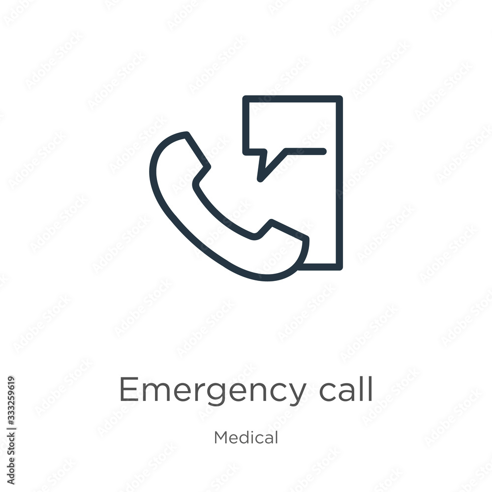 Poster emergency call icon. thin linear emergency call outline icon isolated on white background from medic