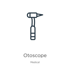 Otoscope icon. Thin linear otoscope outline icon isolated on white background from medical collection. Line vector sign, symbol for web and mobile