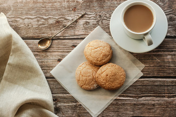 Almond cookies on the wood table. Romantic composition