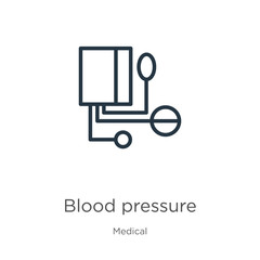 Blood pressure icon. Thin linear blood pressure outline icon isolated on white background from medical collection. Line vector sign, symbol for web and mobile
