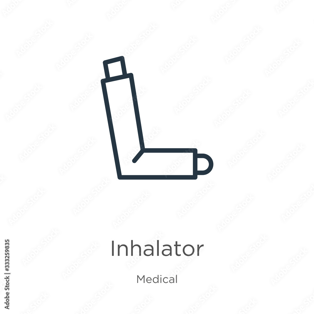 Poster inhalator icon. thin linear inhalator outline icon isolated on white background from medical collect