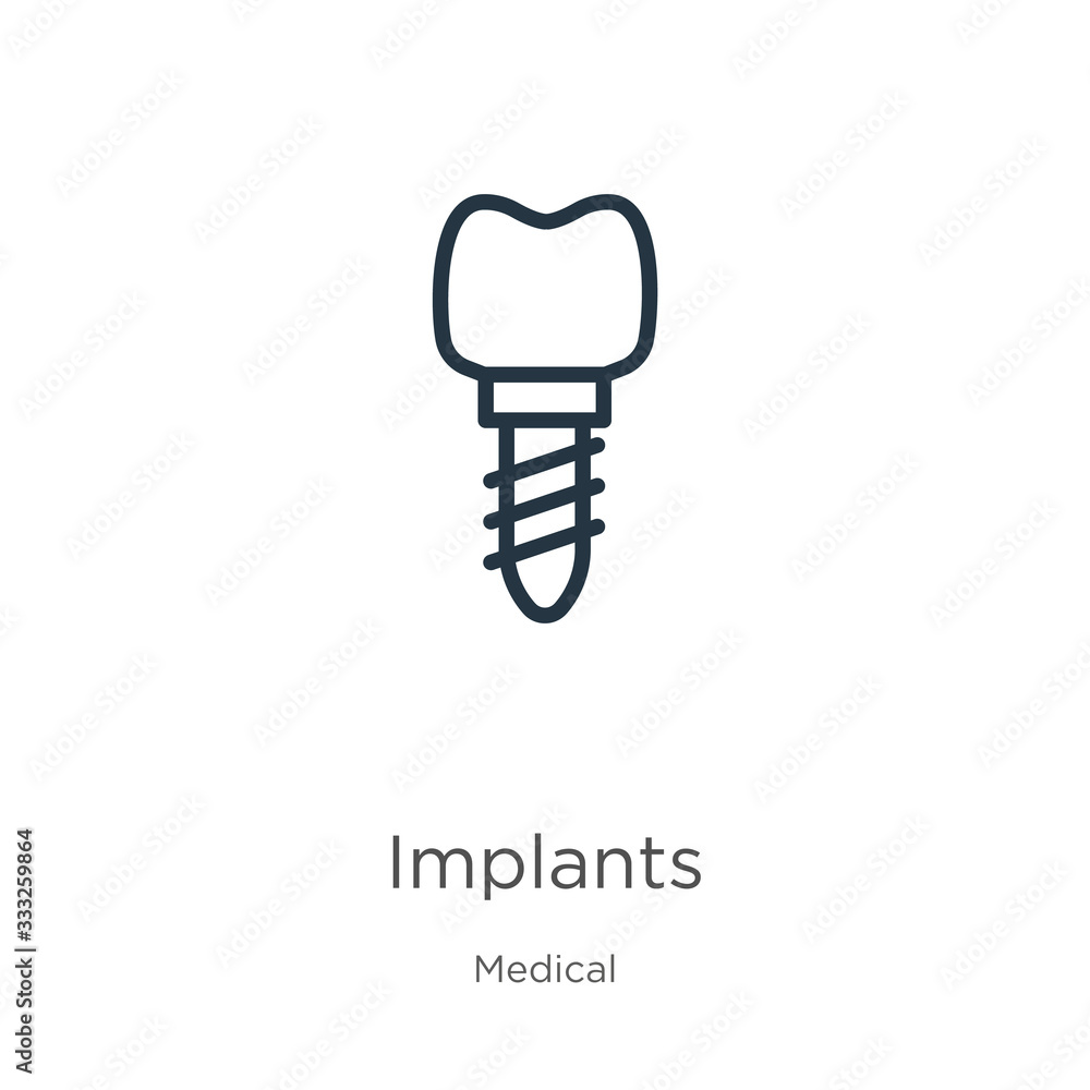 Poster implants icon. thin linear implants outline icon isolated on white background from medical collectio