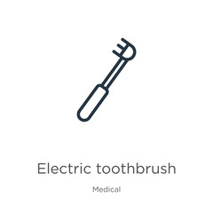 Electric toothbrush icon. Thin linear electric toothbrush outline icon isolated on white background from medical collection. Line vector sign, symbol for web and mobile