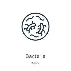 Bacteria icon. Thin linear bacteria outline icon isolated on white background from medical collection. Line vector sign, symbol for web and mobile
