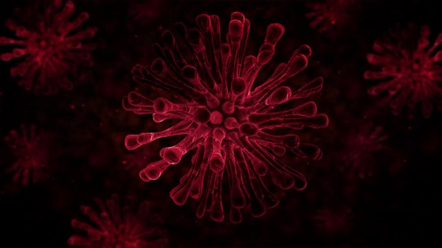 Red Corona Virus Rotating On Dark Ambience