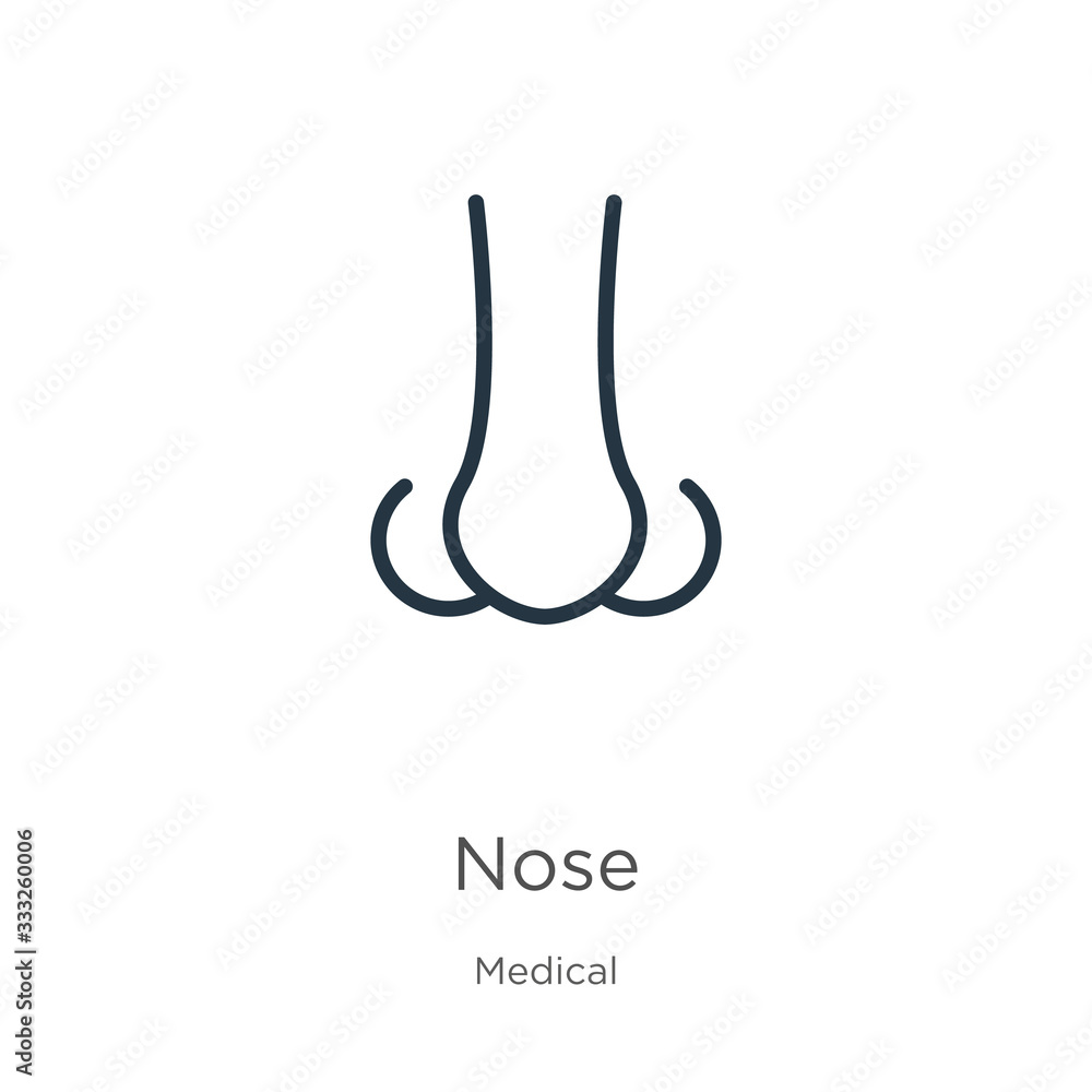 Poster nose icon. thin linear nose outline icon isolated on white background from medical collection. line 