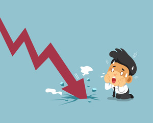 Vector cartoon businessman with red arrow for design.