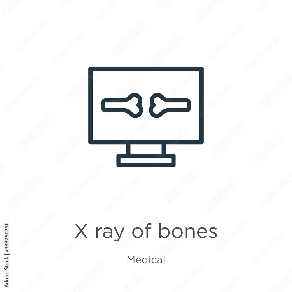 Poster x ray of bones icon. thin linear x ray of bones outline icon isolated on white background from medic