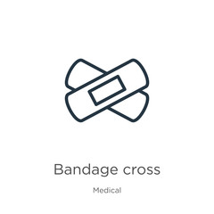 Bandage cross icon. Thin linear bandage cross outline icon isolated on white background from medical collection. Line vector sign, symbol for web and mobile