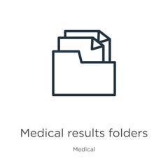 Medical results folders icon. Thin linear medical results folders outline icon isolated on white background from medical collection. Line vector sign, symbol for web and mobile