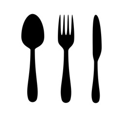 Cutlery Icons Set Vector Silhouette - Spoon Fork Knife Black Silhouette