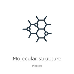 Obraz premium Molecular structure icon. Thin linear molecular structure outline icon isolated on white background from medical collection. Line vector sign, symbol for web and mobile