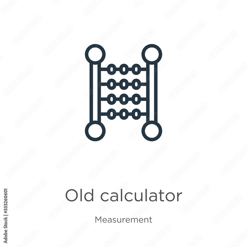 Poster old calculator icon. thin linear old calculator outline icon isolated on white background from measu