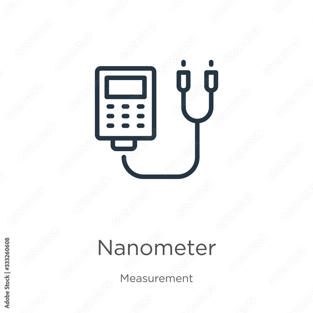 Poster nanometer icon. thin linear nanometer outline icon isolated on white background from measurement col