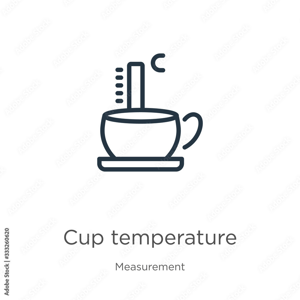 Poster cup temperature icon. thin linear cup temperature outline icon isolated on white background from mea